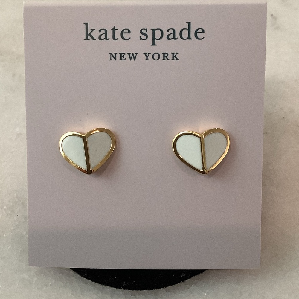 kate spade Gold and White Heart Stud Earrings, Brand New